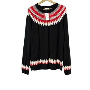 NEW Charter Club Size XL Black Red Fair Isle Sweater Fall Winter Holiday Preppy